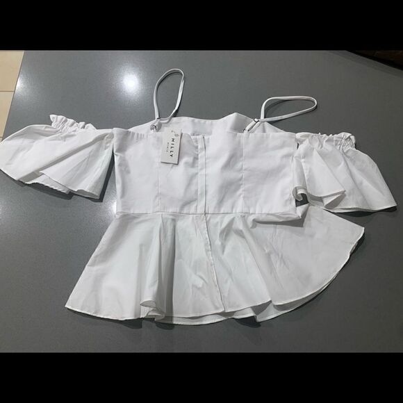 Milly Noelle Cold-Shoulder Ruffle Top Size 4 NWT MSRP $285 - Picture 5 of 6